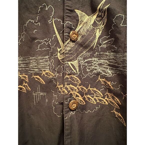 Guy Harvey Men's XL Navy Graphic Print Short Sleeve Button-Up Shirt - Picture 4 of 9